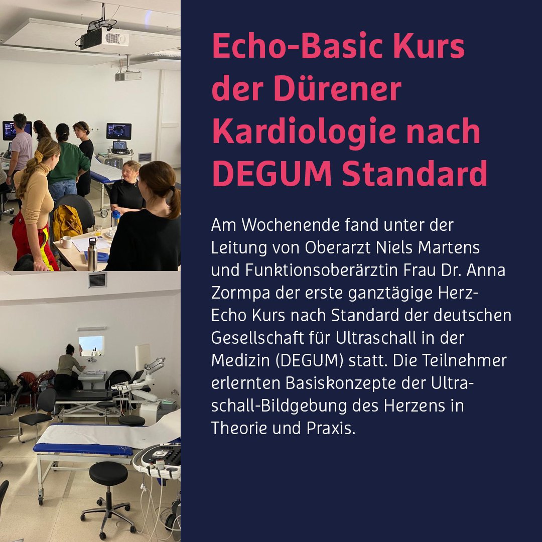 🏥 Exzellente Assistenzarztausbildung wird bei uns groß geschrieben: Unter Leitung von Oberarzt Niels Martens und Funktionsoberärztin Dr. Anna Zormpa fand der erste Herz-Echo Kurs angelehnt an die Inhalte des DEGUM-Grundkurses statt.
Der nächster Kurs bereits im März ✍️
