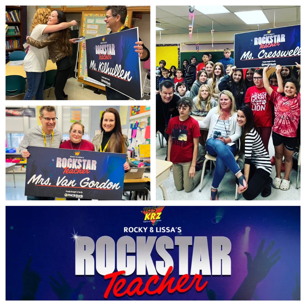 Can’t wait to surprise our next Rockstar Teacher! Friday is your last day to nominate a teacher that is making a difference in your life. -Rocky &amp; Lissa 
Go to: 985krz.com
Rockstar Teacher is powered by @FNCBBank 
#teachersrock #weloveteachers