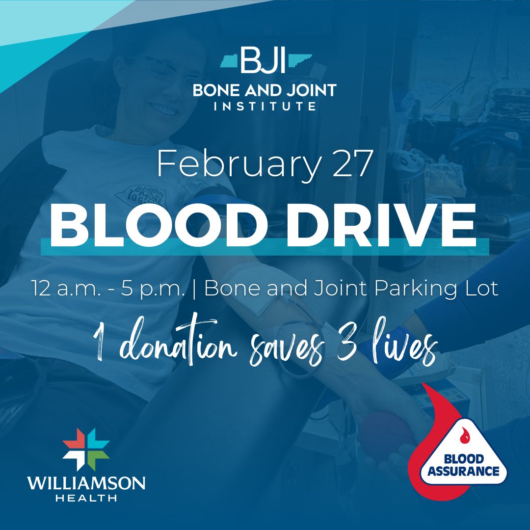 January was an incredible month for our blood drive with @Williamson_Hlth and @bloodassurance! You all helped us save 𝟱𝟰 𝗟𝗜𝗩𝗘𝗦, and we're calling on our Bone and Joint community again to help us save more 😄 To sign up, click here: bloodassurance.org/savelives