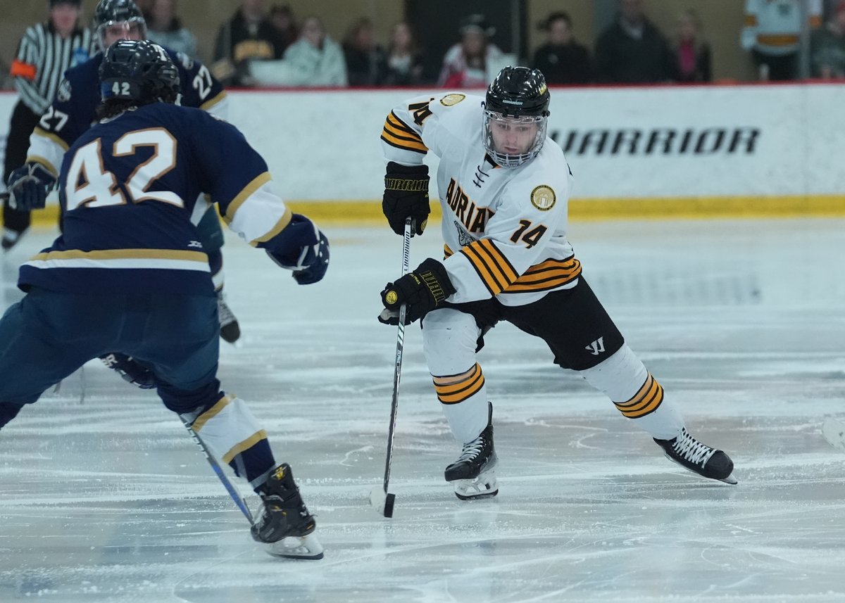 USCHO's tweet image. Adrian hockey standout Mathew Rehding answers when opportunity knocks - uscho.com/2024/02/21/adr…