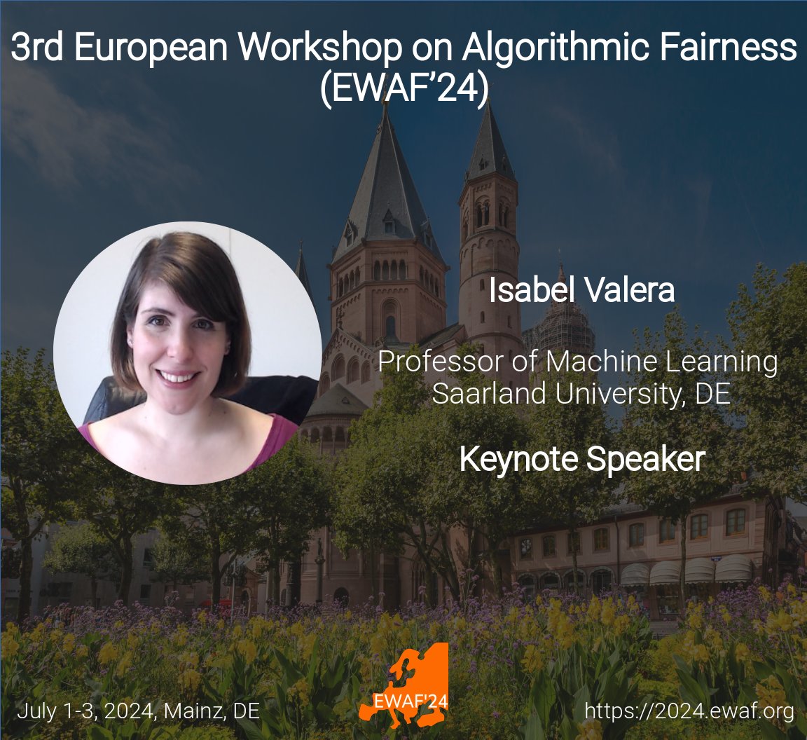 European Workshop on Algorithmic Fairness (@ewafworkshop) on Twitter photo We're excited to announce Isabel Valera (<a href="/IValeraM/">Isabel Valera</a>) as one of our keynote speakers for #EWAF24 ๐ We're excited to announce Isabel Valera (<a href="/IValeraM/">Isabel Valera</a>) as one of our keynote speakers for #EWAF24 ๐