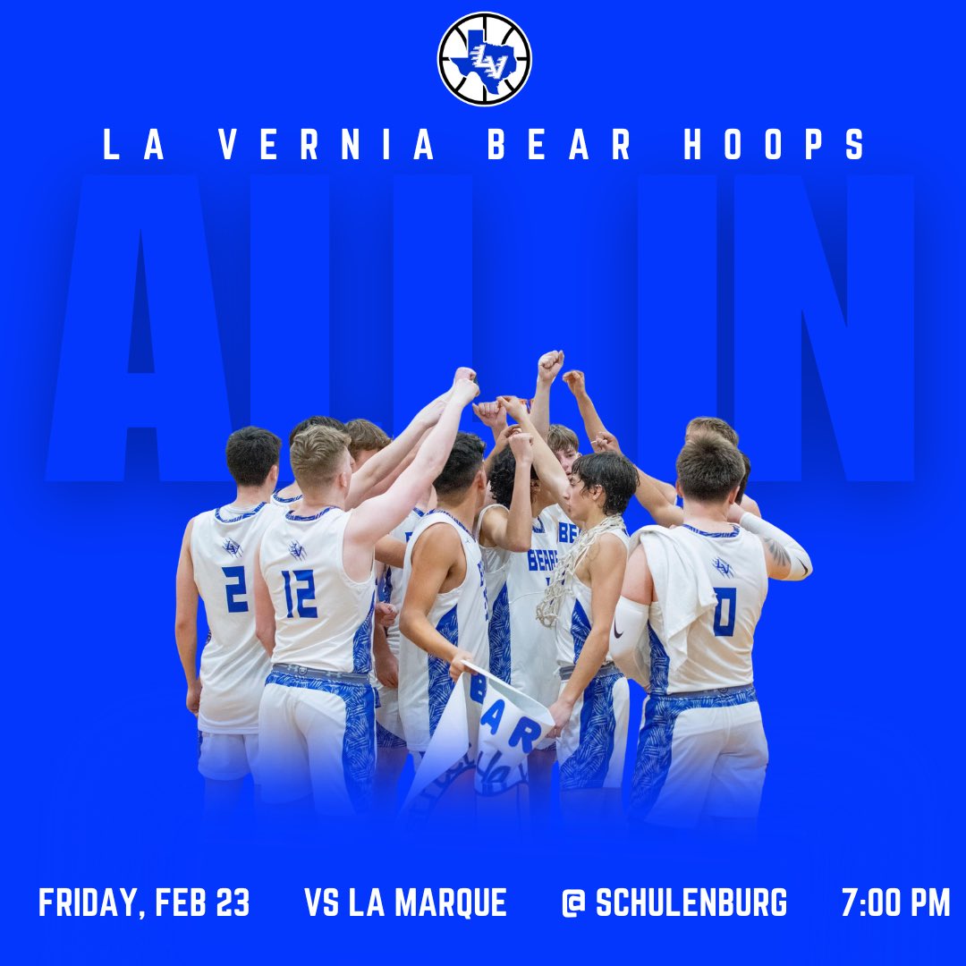 La Vernia Bear Hoops is ALL IN! 
<a href="/LaVerniaISD/">La Vernia ISD</a> <a href="/high_vernia/">La Vernia High School</a> <a href="/CityofLaVernia/">City of La Vernia</a> <a href="/LaVerniaNews/">La Vernia News</a> <a href="/Coach_Ince/">John Ince</a>