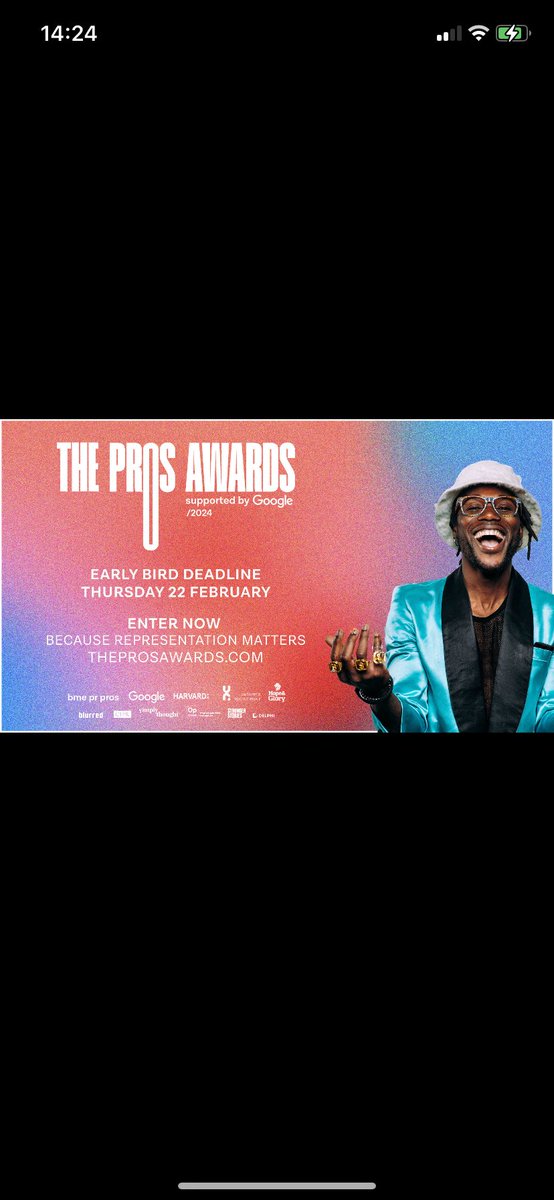 Reminder, the early bird discount to 
Enter now #theprosawards is 22nd Feb. Get your entries in at theprosawards.com because representation matters.
#bmeprpros @bmeprpros