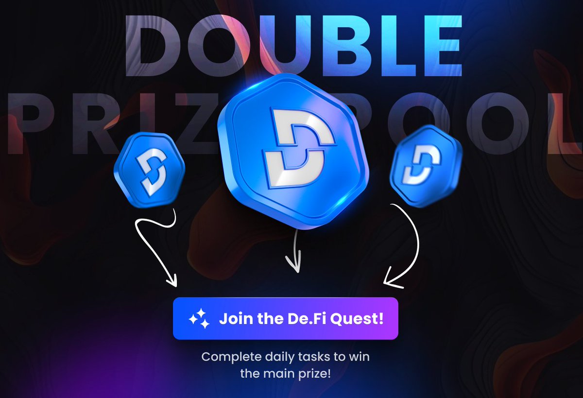 DeFi's tweet photo. Great news for our 💙 DeFi Army!

We are doubling (x2) the Prize Pool for our ongoing DeFi Quest to ensure more participants can benefit! 🎁

Don't participate in the Quest yet?

 🧵 You have only 5 days left to join 👇 https://t.co/6z06mZiJOD