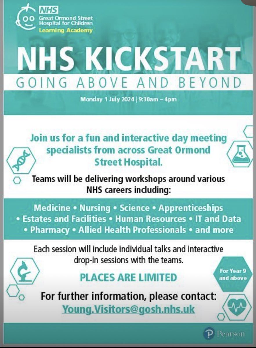 This is an excellent opportunity for youngsters to make informed decisions about future careers. Contact young.visitors@gosh.NHS.uk @GOSHLearnAcad @GOSH_PGME @Lozmaster44 @GOSHCharity