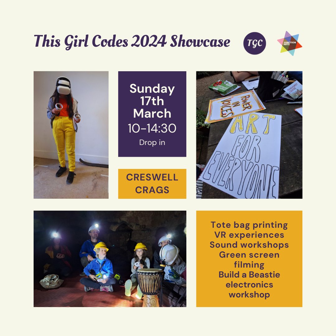 Join us for an exciting day celebrating and showcasing the work made this year with This Girl Codes. ⚡️️Tote bag printing ⚡️VR experiences ⚡️Sound workshops ⚡️Green screen filming ⚡️Build a Beastie electronics workshop For more information: ow.ly/cRZw50QGaAM