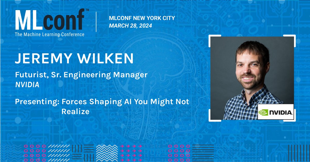 Honored to have Jeremy Wilken (<a href="/gnomeontherun/">Jeremy Wilken</a>) of <a href="/nvidia/">NVIDIA</a> join us to present "Forces Shaping AI You Might Not Realize". Join us to listen to his presentation and other #MachineLearning talks either in-person or online: bit.ly/MLconf_NYC_2024