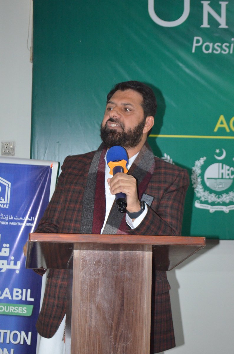 Inayat01's tweet photo. We are thrilled to share that the Bano Qabil KP: Free IT and Digital Skills Training Program orientation session was successfully conducted today at Abasyn University, Peshawar. The event was a remarkable gathering of aspiring IT professionals and experts, all enthusiastic about the digital transformation in Pakistan.

The session was graced by the Former Minister for Local Govt & Health, and Pattern In Chief of Bano Qabil Program Mr. Inayatullah Khan, who shared his invaluable insights on the future of AI and the tremendous potential of E-Commerce. His thoughts shed light on the revolutionary advancements taking place in these fields, and how they are shaping the world as we know it. Whereas; Dr Salman Karim Asst. Manager Bano Qabil Program presented the Program, its need and its execution plan with the audience.

Stay tuned for more exciting updates and initiatives from Alkhidmat Foundation. Together, we can make a difference!

For registration in the Bano Qabil Khyber Pakhtunkhwa Program, visit the link below;
https://t.co/XKle1mSZFM
𝐔𝐧𝐥𝐨𝐜𝐤 𝐘𝐨𝐮𝐫 𝐒𝐮𝐜𝐜𝐞𝐬𝐬 𝐓𝐡𝐫𝐨𝐮𝐠𝐡 Bano Qabil Khyber Pakhtunkhwa
𝐇𝐮𝐫𝐫𝐲 𝐔𝐩 𝐑𝐞𝐠𝐢𝐬𝐭𝐞𝐫 𝐍𝐨𝐰
https://t.co/BkDdS3uHdz

#banoqabil  #alkhidmat  #youth  #itskills  #freeitcourse  #KPK  #skill 

#registernow  #pakistan  #digitalmarketing   #empowerment  #youth