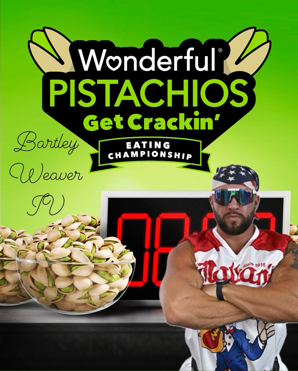 eatingcontest's tweet photo. Our next competitor in the @WonderfulNuts 2024 Get Crackin Eating Championship @DreamWeaverIV ! #7 in the world and last years 5th place finisher! Does he have what it takes to be the champ?!? Let’s find out! 2/26/24 11am PST at @pacpark Let’s #GetCrackin for Pistachio Day! https://t.co/ExYm8pmKBR