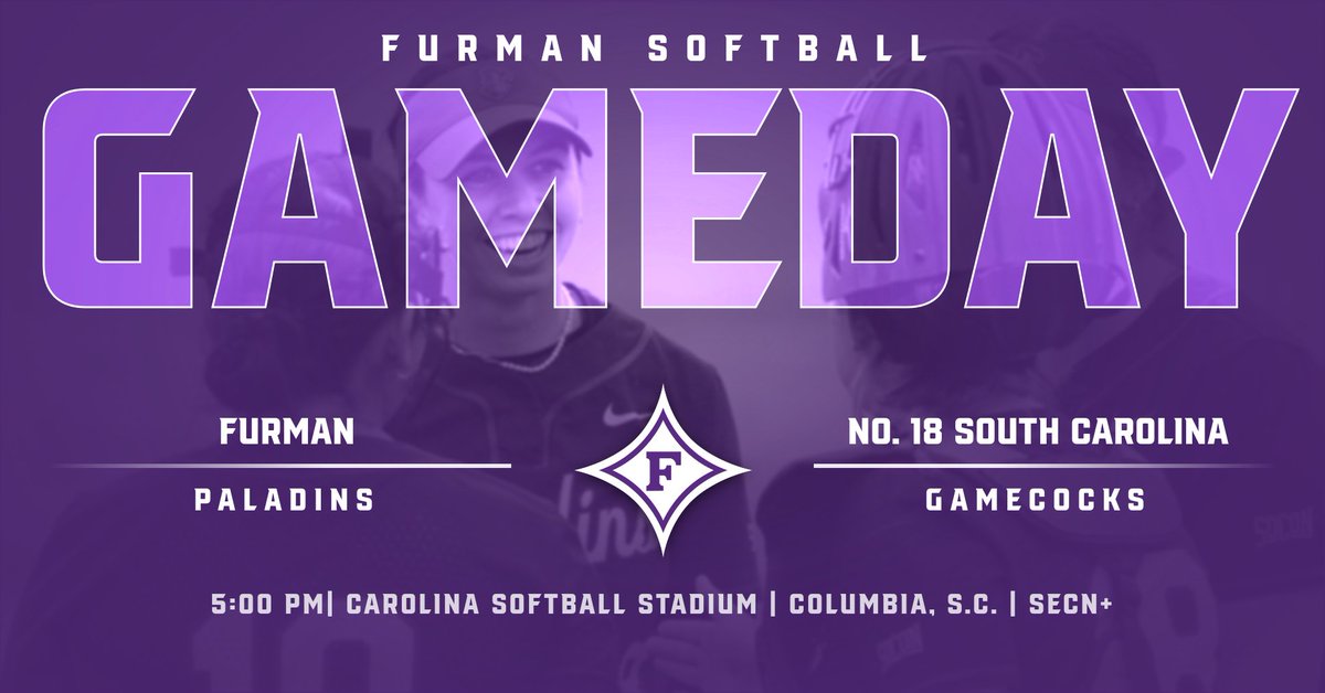 Furman 🥎 GameDay in Columbia! 🆚 No. 18 South Carolina ⌚️5:00 p.m. 📍Columbia, S.C. 📺 SECN+ 📊FurmanPaladins.com