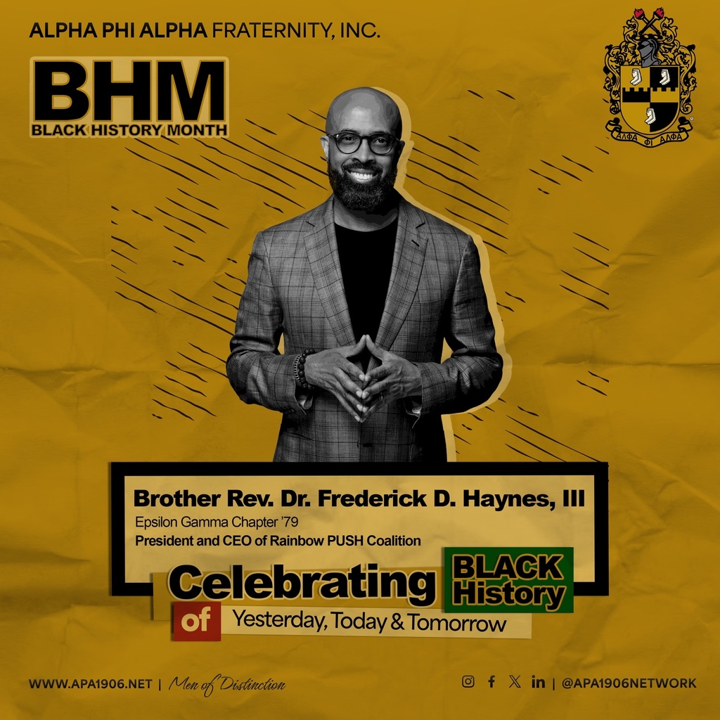 Today, Alpha Phi Alpha Fraternity, Inc. celebrates Black History Month by recognizing Alpha Brother Rev. Dr. Frederick D. Haynes, III, who is making Black History today as a pastor, passionate leader, social activist, and orator. Read more at: shorturl.at/sGINX