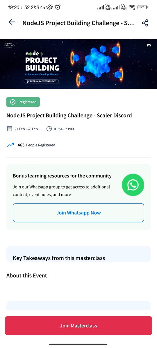 abhi_y_97's tweet photo. Hello everyone! Just completed Day 21 of the 30 Days Node.js Challenge by Scaler. Today it was just required to register for the event. Join the challenge to learn new things: https://t.co/PL4uDhZpmf #30DaysOfNodejs #scalerdiscord #Scalertopic https://t.co/KZFko2KWLL