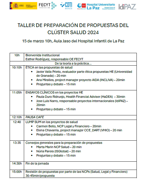 martamarinba's tweet photo. Para aquellos grupos que estéis preparando propuestas para el #clusterhealth... ✍️ 🧵

1⃣ Taller de preparación de propuestas  #EECC #ética #lumpsum #propuestas
📅 15/03/2024 10h Hospital La Paz @IdiPAZScience
@EU_HaDEA @HorizonteEuropa @CDTI_innovacion 
https://t.co/fFwThn980j https://t.co/PfJRFS2xke