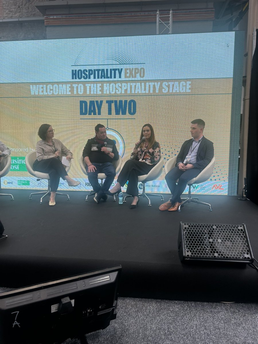 LVADublinPubs's tweet photo. LVA Chair Laura Moriarty with chef Nevin Maguire on the hospitality panel at #hospitalityexpo https://t.co/SbRMX3x472