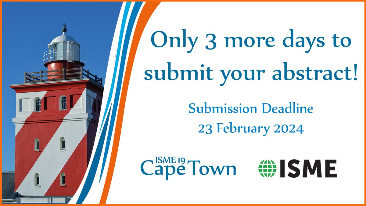 To be part of the scientific program of #ISME19, make sure to submit your abstract by 23 February. Also check whether you are eligible for one of the ISME travel grants! We hope you will join us in Cape Town, South Africa! isme19.isme-microbes.org/isme19-abstrac… #ecology #microbiology #isme19