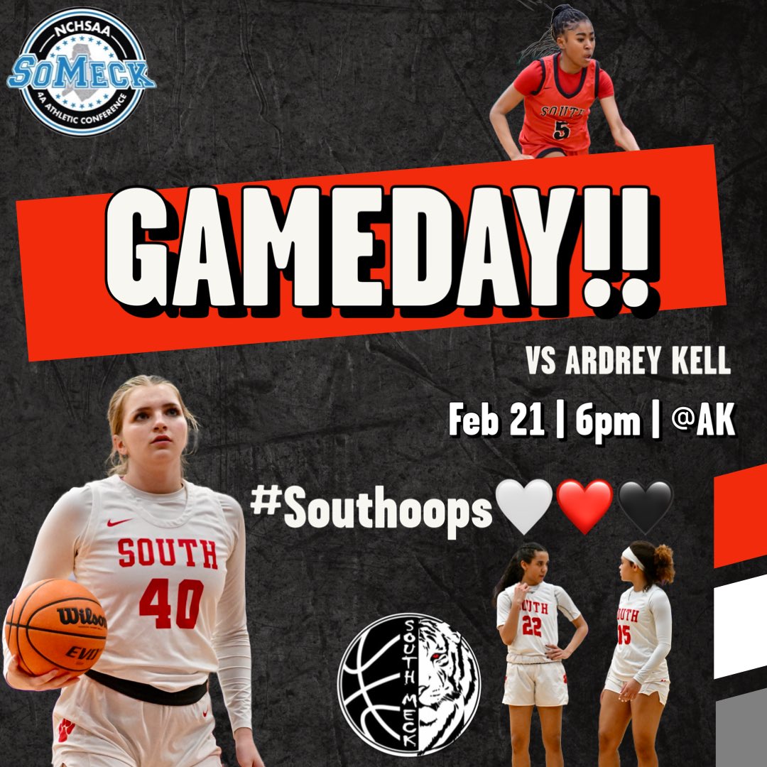 SOUTHMECKWBB's tweet photo. 🚨‼️GAMEDAY‼️🚨

The Lady Sabres take on Ardrey Kell in the conference tournament semifinal game this evening at 6pm. Meet us at Ardrey Kell HS and bring the noise!

#southoops🏀🐾 
#Wearesouth🖤🤍❤️ https://t.co/d2CEZMWPOt