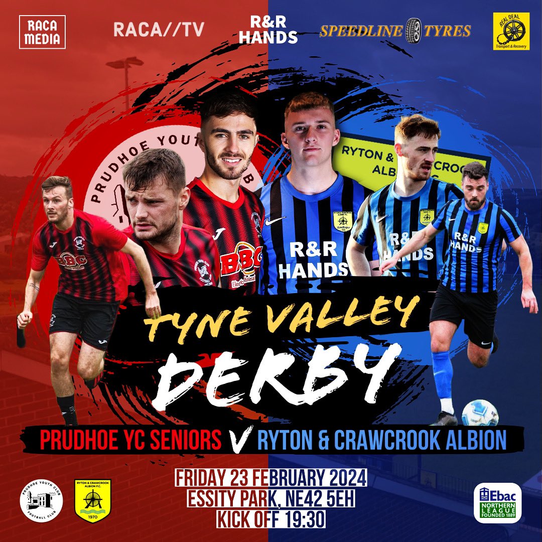 NEXT MATCH | Albion’s focus now turns to the Tyne Valley Derby against <a href="/Prudhoeycfc/">Prudhoe Youth Club FC</a> in @theofficialnl on Friday night…

Do not miss it! 🫵

#RACA🔵⚫️