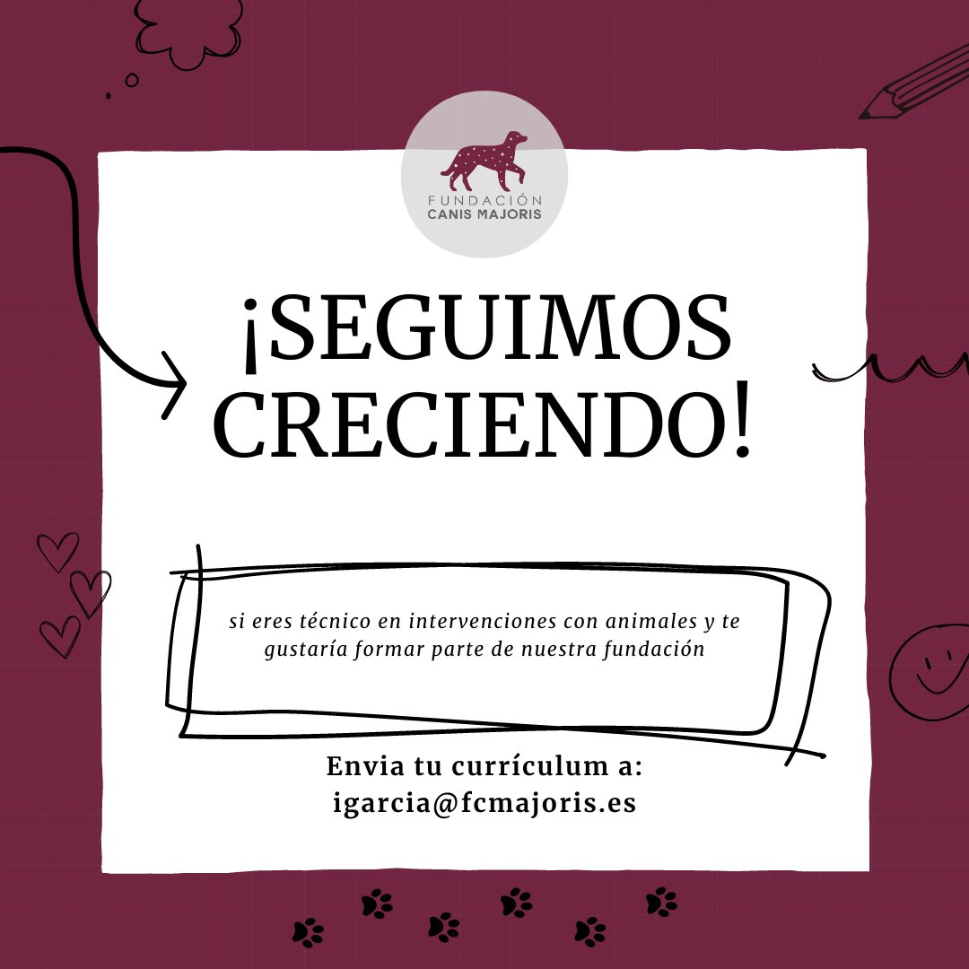 ¡ Únete a nuestro equipo ! 🐾 Estamos buscando de personas apasionadas por la terapia asistida con perros para sumarse a nuestro increíble departamento de Intervención Asistida con Animales.
Mándanos a igarcia@fcmajoris.es o contacta por DM🌟🐶