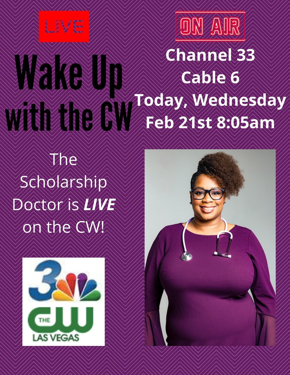 Please tune in this morning as I discuss the FAFSA Fix. Not in Vegas, no problem, you can watch live online, too!. Thank you The CW Las Vegas  and everyone for your support. <3 #scholarshipdr  #scholarshipcheck #scholarship #scholarships #scholarshipsolutions