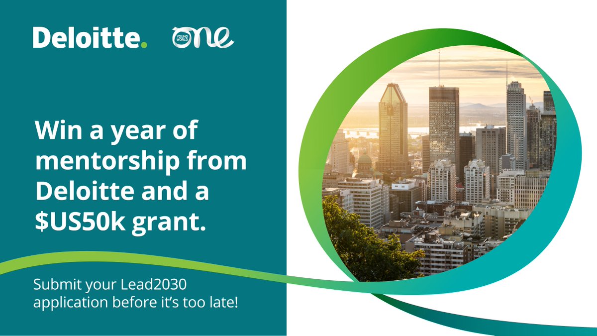 Deloitte's tweet photo. 👩💻 Win a full year of mentorship with Deloitte
🏆 Receive a US$50k grant!
🌎 Advance #climate and #education globally
👉 Attend the @OneYoungWorld 2024 Summit
Submit your @OneYoungWorld #Lead2030 application today: https://t.co/GdhuvfGPOM https://t.co/etr77zpjSA