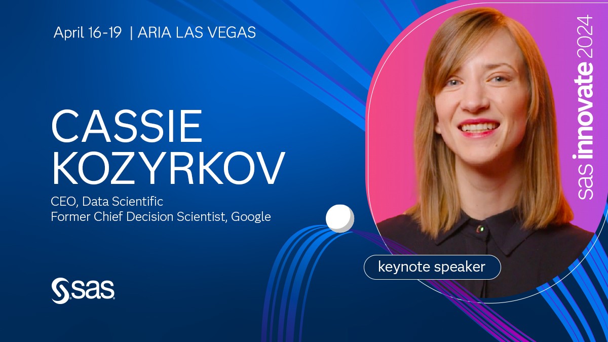 Decision fatigue? We’ve got a cure for that—see Cassie Kozyrkov at #SASInnovate. She's trained more than 20k Googlers in statistical decision-making, &amp; will show you how to use AI to unlock strategic outcomes. Join us April 16-19! 2.sas.com/6011nbF8l #ArtificialIntelligence