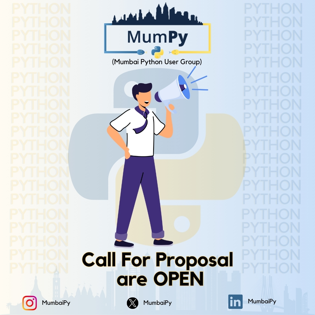 MumbaiPy's tweet photo. 🐍 Our CFP is now open for our March Meetup! If you're enthusiastic about Python and eager to share your Pythonic experiences with the community, we invite you to fill out the form available at https://t.co/o6LMC8THzB. Share your Python journey with us!
#MumPy #CFP #MumbaiPython https://t.co/pDiMK3ElIc