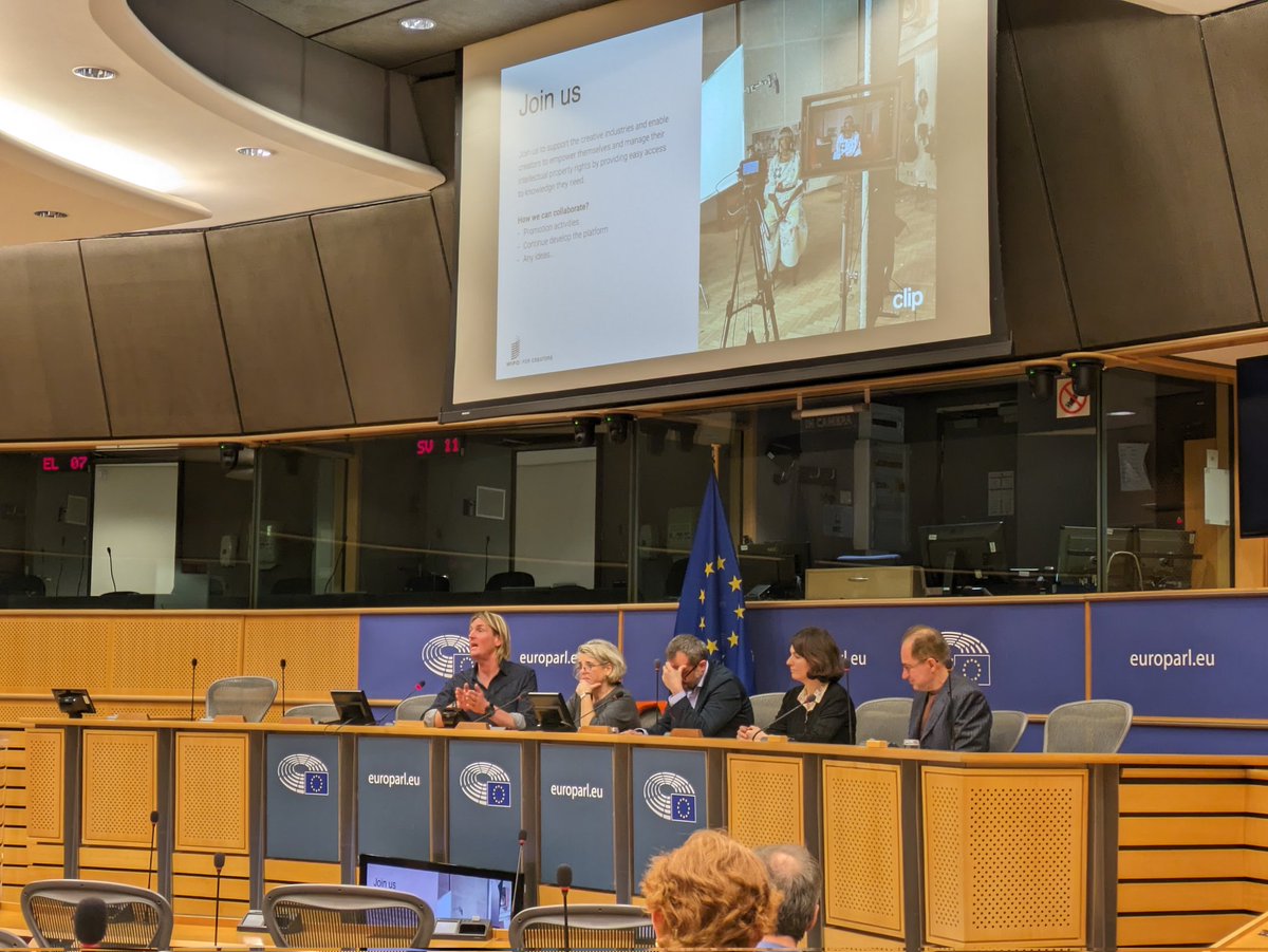 Interesting presentation of the #CLIP platform ('Creators Learn Intellectual Property') by @niclasmolinder of @musicrightsaw foundation and by @WIPO upon invitation of MEP @Ibangarciadb at the @Europarl_EN. #goCLIPnow