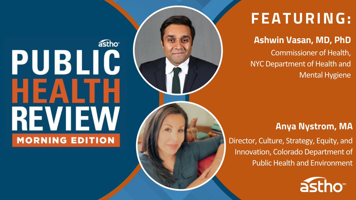 ASTHO's tweet photo. On #PHRME:
🔸 @NYCHealthCommr Ashwin Vasan of @nycHealthy shares NYC's declaration of social media as a #PublicHealth hazard impacting youth #MentalHealth
🔸 Anya Nystrom details @CDPHE initiatives to attract & retain diverse talent in the #PHWorkforce
▶️ https://t.co/KuKRCDHXb7 https://t.co/twS8hXyGVO