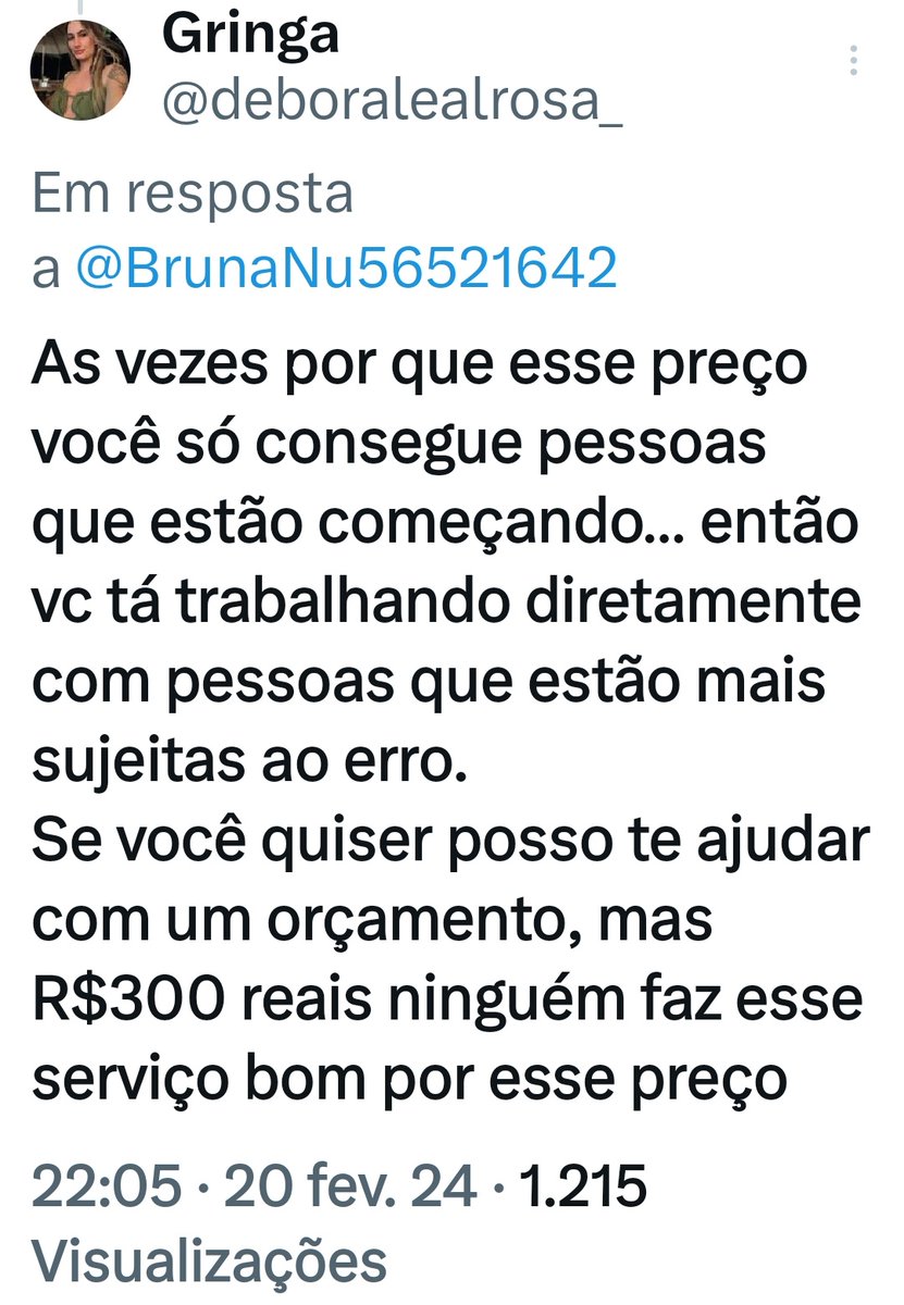 @BrunaNu56521642 <a href="/deboralealrosa_/">Gringa</a> E ela te respondeu com mó educação, te ofereceu ajuda, só não quer - por motivos óbvios - um trampo desses pra ela. Agora ninguém pode rejeitar suas propostas e tem que fazer o que vc manda é?