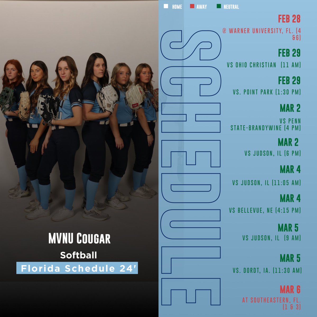 Here is our spring break schedule starting next week down in Florida! Go Cougs 🐾