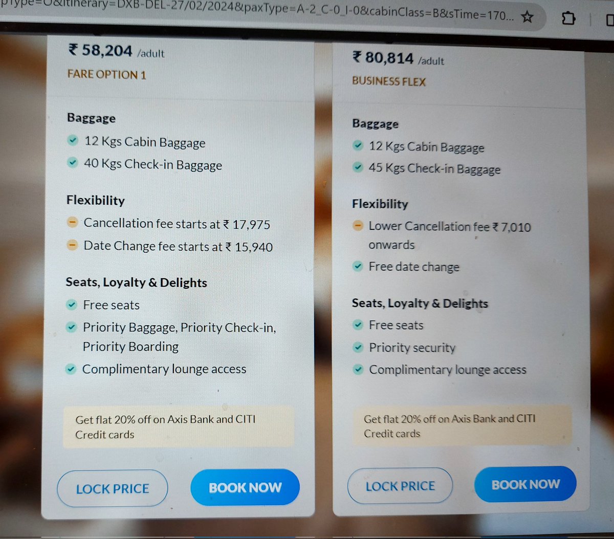RaMo2910's tweet photo. @makemytrip @makemytripcare 
There was full page advertisement in #ToI for 20% flat discount on booking through @AxisBankSupport credit card. Same was published on MMT website also but sadly that's a marketing gimmick. No discounts given and now MMT and Bank both blaming others https://t.co/xWBn2jcuuI