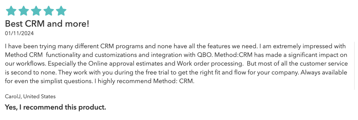 MethodCRM's tweet image. We love hearing what you have to say about Method 🫵 Here&apos;s what some of our users love about the platform 😍
#crm #SalesSoftware