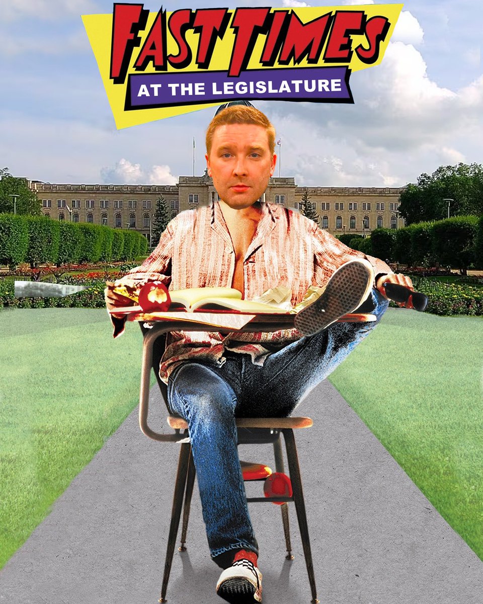 Jasonsand's tweet photo. In Fast Times at the Legislature, Jeremy completely misses all the small details about school for both students and teachers. @SaskTeachersFed @PremierScottMoe @jeremycockrill #isupportstf https://t.co/i2zwKbNVmg