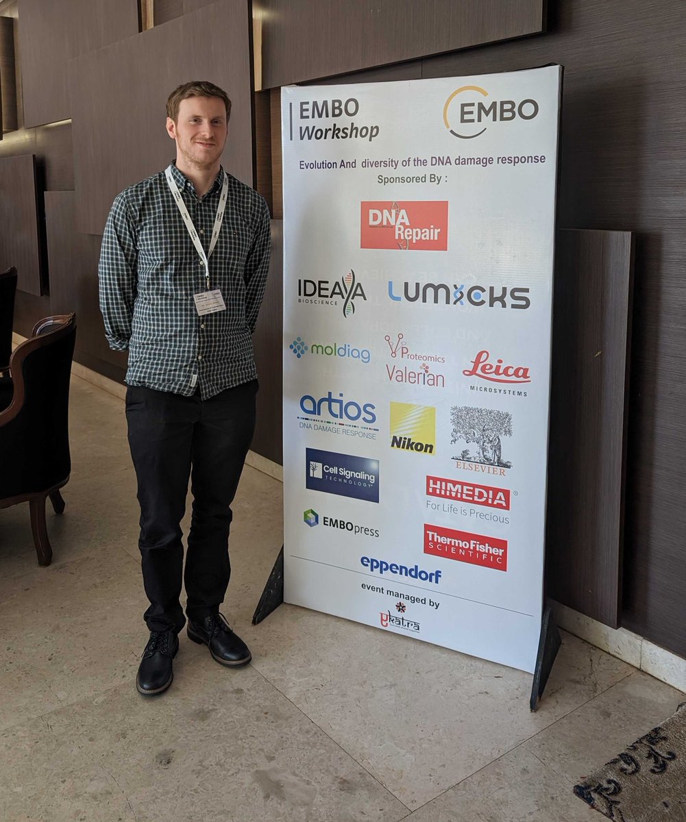 Our @ERC_Research funded student, Jordan Wilson, presenting at @EMBOevents '#Evolution and diversity of the #DNA damage response', Lonavala, India