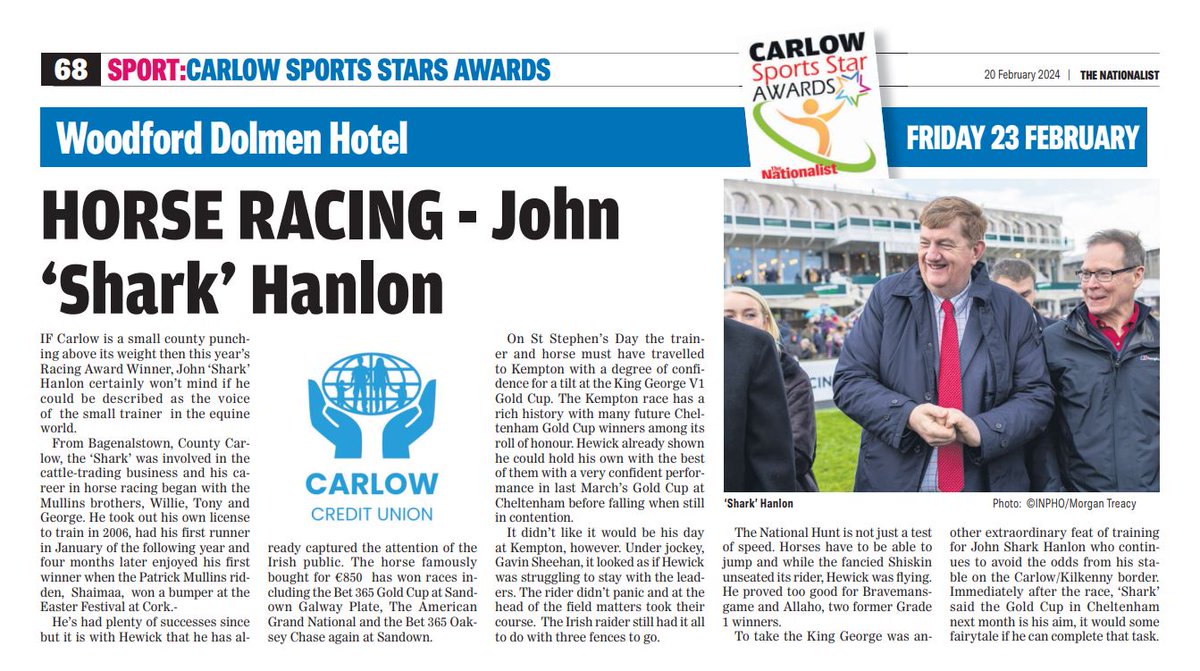 carlowcu's tweet photo. We are delighted to support the Carlow Nationalist Sports Star Awards this Friday ⭐️

Congratulations to all the winners and nominees!

#WeSupportLocal #Community https://t.co/Ne3CbzpCGg