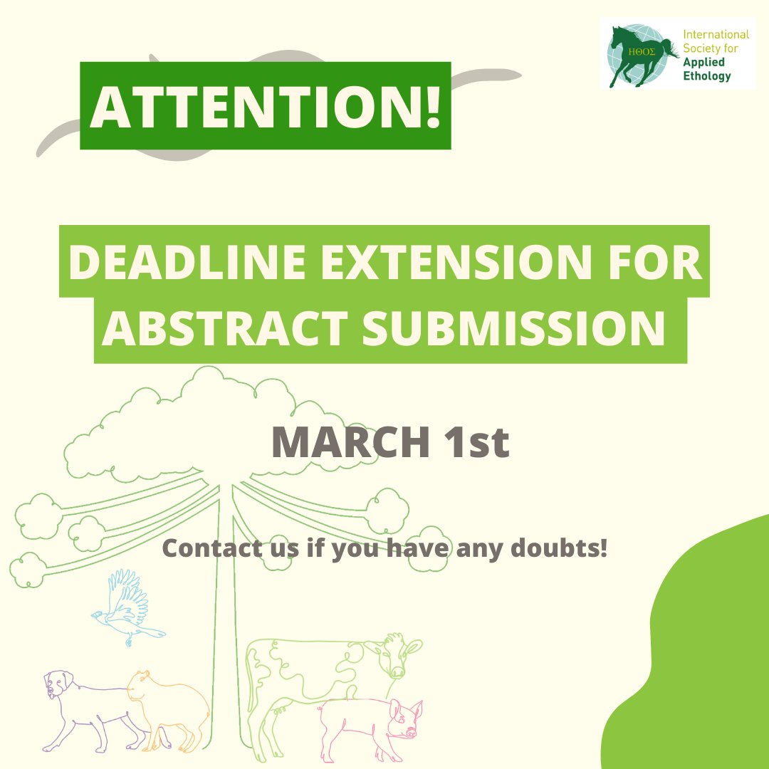 In case you missed the abstract submission deadline, we have good news! A new date is now available! Head to our website and read all the information at the ExOrdo platform to submit and join our Congress: isae2024brazil.com/submiss%C3%B5es #ISAE2024 <a href="/appliedethology/">ISAE</a>