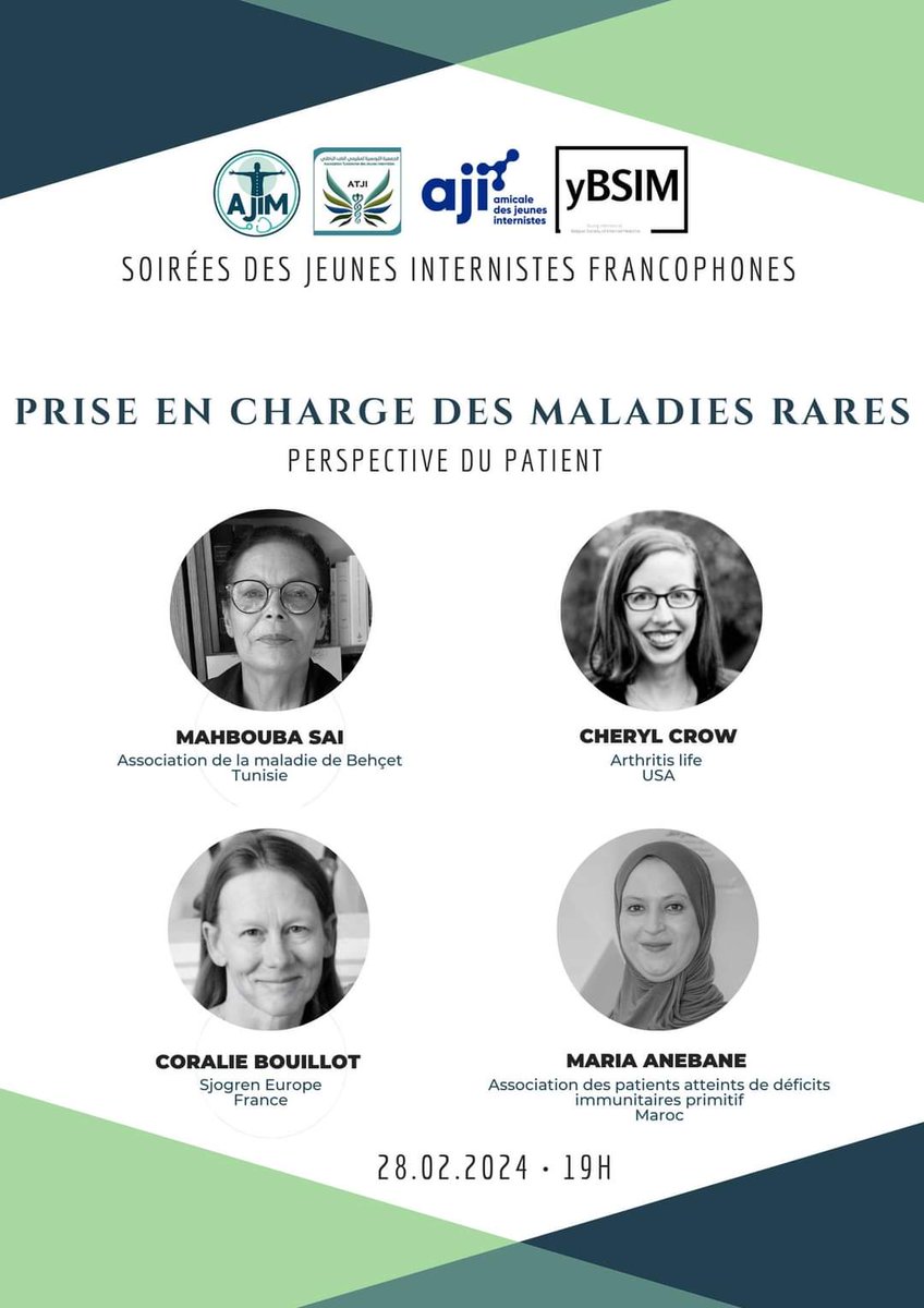 En février : journée internationale des maladies rares !
On inversera les rôles : place à des patients experts cette fois-ci !
Thème : prise en charge des maladies rares du point de vue du patient, avec 4 représentantes d'associations de patients
Mercredi 28/02, 19h