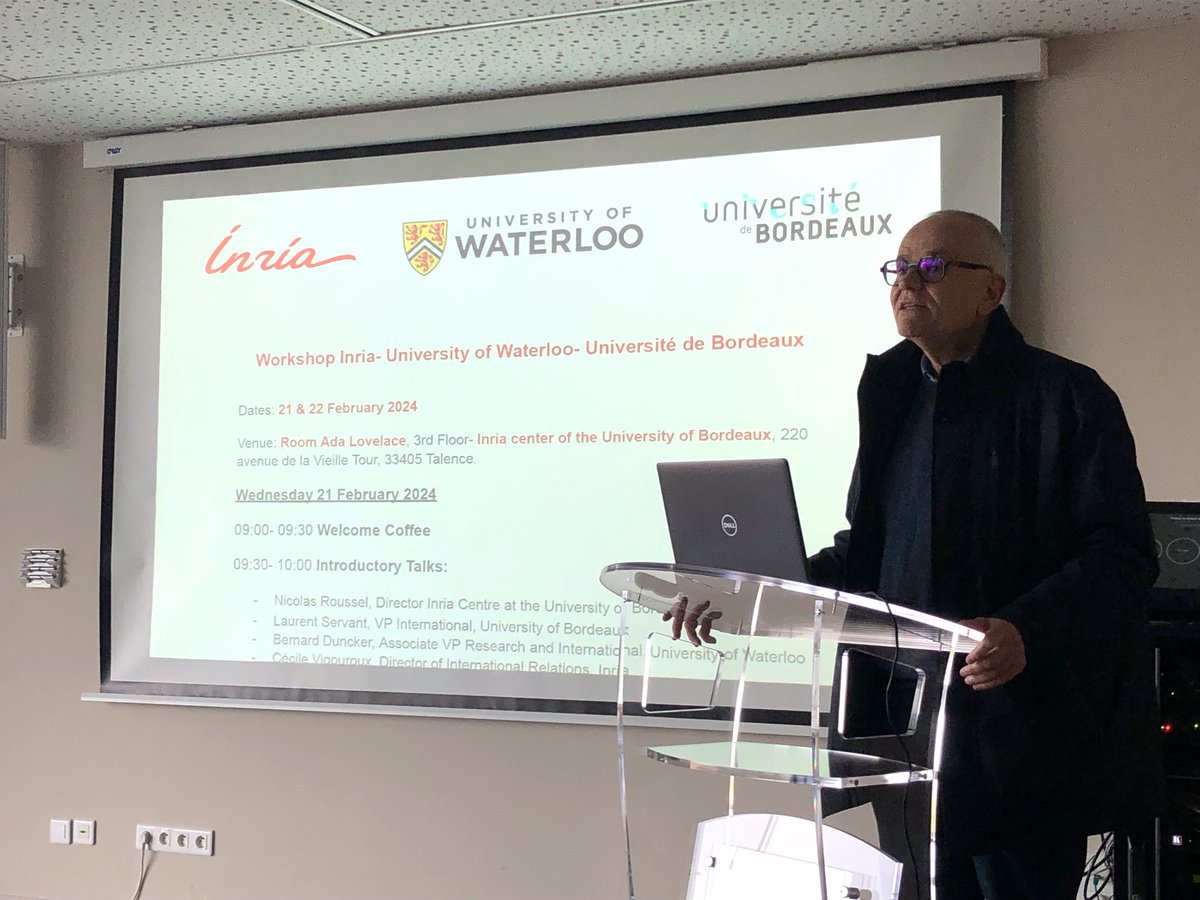 Inria_Bordeaux's tweet photo. Presentation of the various partnerships between @inria, @UWaterloo and @univbordeaux by @cevigouroux, Bernard Duncker and Laurent Servant,
and  fascinating keynote by Pr. François Pattou (University of Lille) on  Precision medicine for obesity to begin the workshop this morning. https://t.co/3x26DYtMxt
