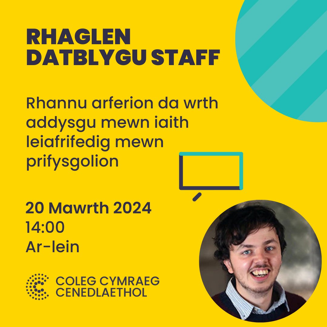 📢 Gweminar rhannu arferion da 🗓️ 20 Mawrth, 14:00 Cyflwyniad a gweithdy gan Dr Siôn Jones: 'Arferion da wrth ddatblygu darpariaeth addysgol ac addysgu mewn iaith leiafrifiedig mewn prifysgolion: enghreifftiau o Gymru ac Iwerddon' ➡️colegcymraeg.ac.uk/newyddion/digw… #DatblyguStaff