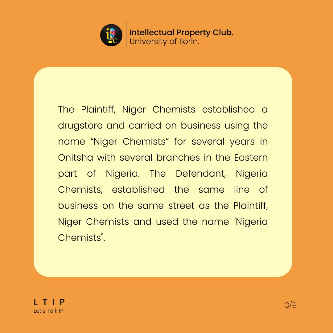 IPCunilorin's tweet photo. No one has the right to represent his goods as being the goods of another person. 

In this LTIP, we delve into the concept of Passing off, taking a look at the case of Niger Chemists Ltd V Nigeria Chemists.

Have a wonderful read!

#LTIP
#IPCUnilorin https://t.co/yWgKmMA98e