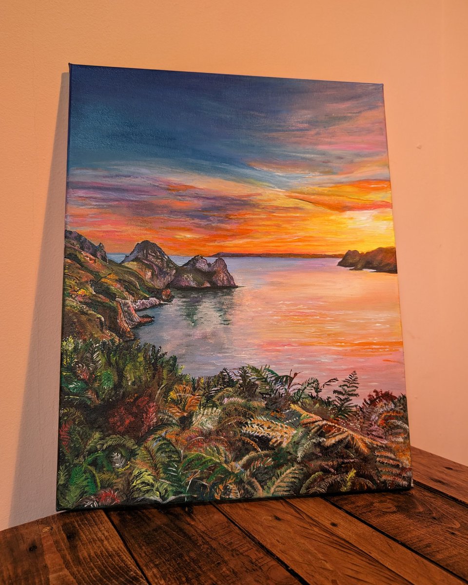 Latest painting commission 🎨🖌️ #threecliffsbay #welshartist #acrylicpainting #swansea