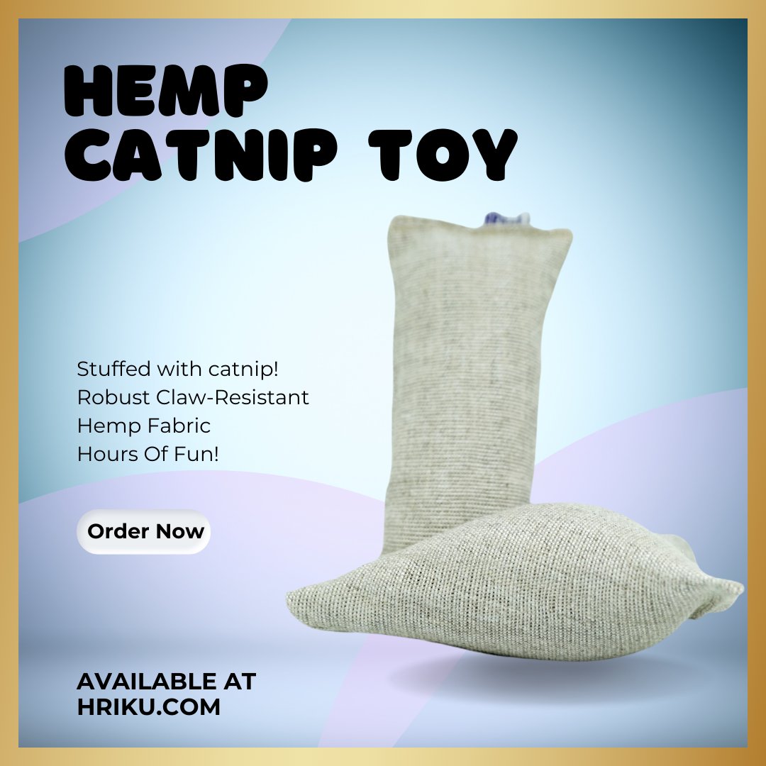 Your cat's playtime just got an eco-friendly upgrade with our latest Hemp Fabric Kicker Toy! Made from planet-loving hemp fabric, it's a purr-fect playmate for your feline.
.
#catnip #catniptoy #catsoncatnip #India#hrikutoys #hrikucattoys #pets #pettoys #cattoy