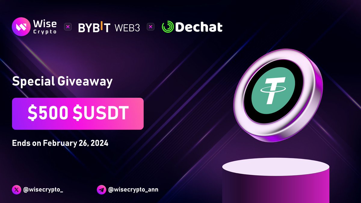 🥳 Wise Crypto x Bybit x Dechat #Giveaway

🏆 Prize Pool - $500 $USDT

To Enter
✅ Follow <a href="/dechat_io/">Dechat</a> &amp; <a href="/Bybit_Web3/">Bybit Web3</a>
✅ RT &amp; Tag 3 Friends
✅ Complete #TaskOn taskon.xyz/campaign/detai…

#Airdrop #Giveaways #Crypto #Airdrops #CHAT #Bybit #BTC #USDC #ETH