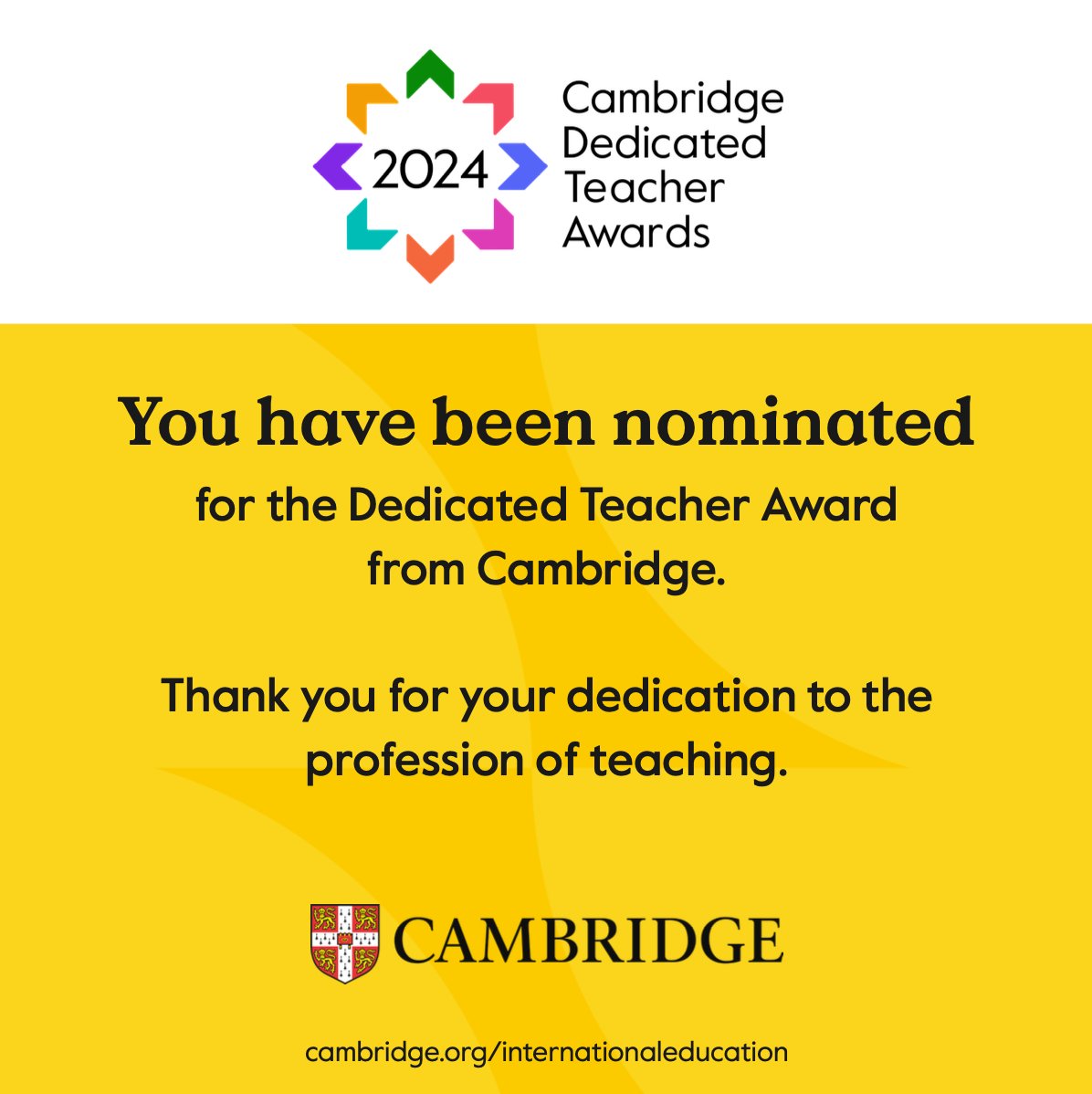 Pupil nominated awards are always something special. #Cambridge#TeacherAward2024 🤞
