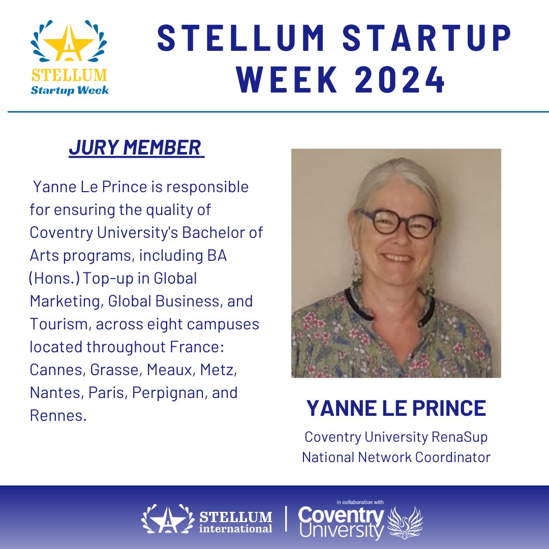 We had the opportunity of having Yanne Le Prince as a Jury member for the #StartUpWeek24 . 
As a quality overseer for @covcampus BA courses in France, she knows the ins and outs of #GlobalMarketing, #GlobalBusiness, and #Tourism. Congrats to all the innovative startups!