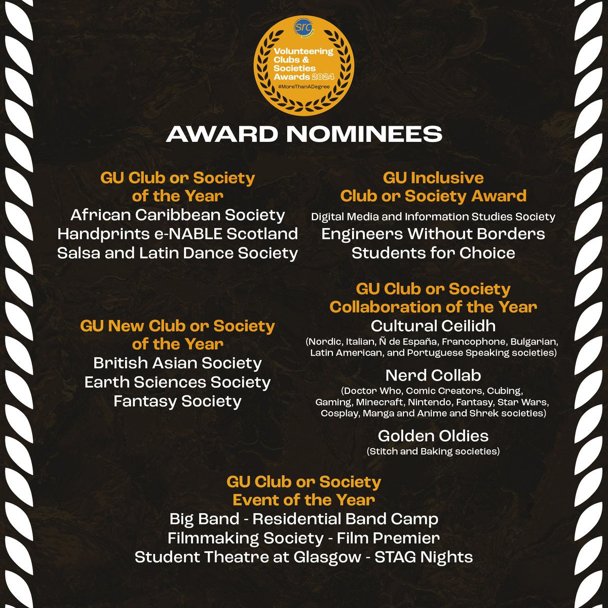 glasgowunisrc's tweet photo. The shortlist of nominees for the Volunteering, Clubs &amp; Societies (VCS) Awards has been announced  🏆

Congratulations to the amazing clubs, societies &amp; volunteers @uofglasgow who have been nominated. Stay tuned to find out who has won on March 7th!

1/2 #VCSAwards2024 https://t.co/ZIxDcFI4bi