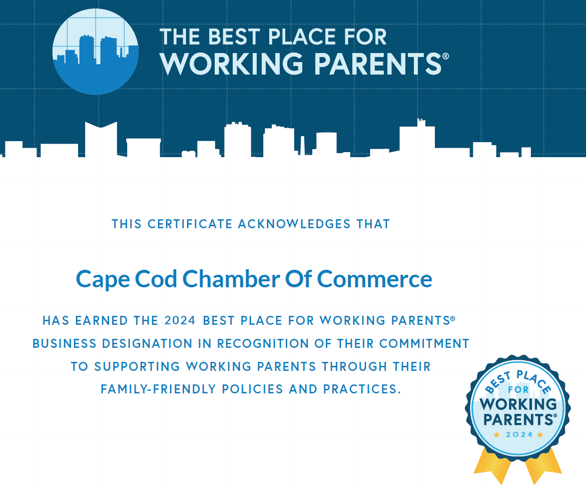 Cape Cod Chamber of Commerce Has Earned a 2024 @BestPlace4WP ® Designation We are proud to be counted as one of Massachusett's Best Place For Working Parents® in recognition of our family-friendly practices that help our employees and our business thrive! #capecodchamberlove