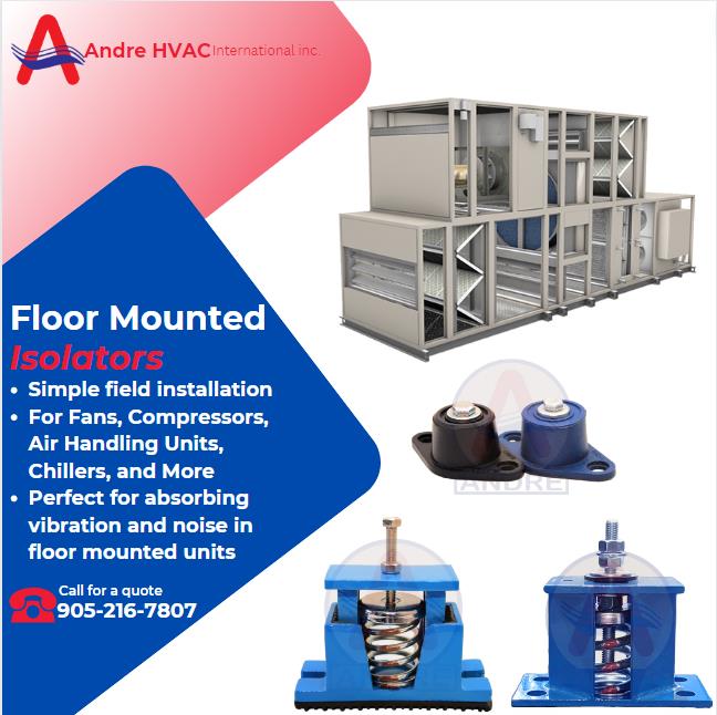 Check out ANDRE HVAC's floor mounted isolators. Our rubber and spring mounts are the perfect tool against vibration, shock, and noise.
Call us today! #HVACInsights #hvac #canadahvac #springmounts #springhangers #antivibrationpads #vibrationcontrol  #hardi #ashrae #andrehvac