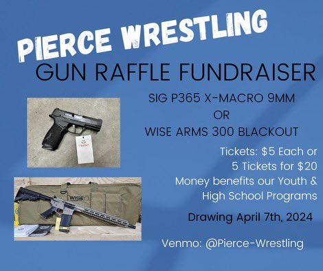 If you want tickets, you can text me at 620-278-6402. Soon as the Venmo goes through, I will send you a picture of your tickets. Please let me know what gun you would want the raffle to go into.