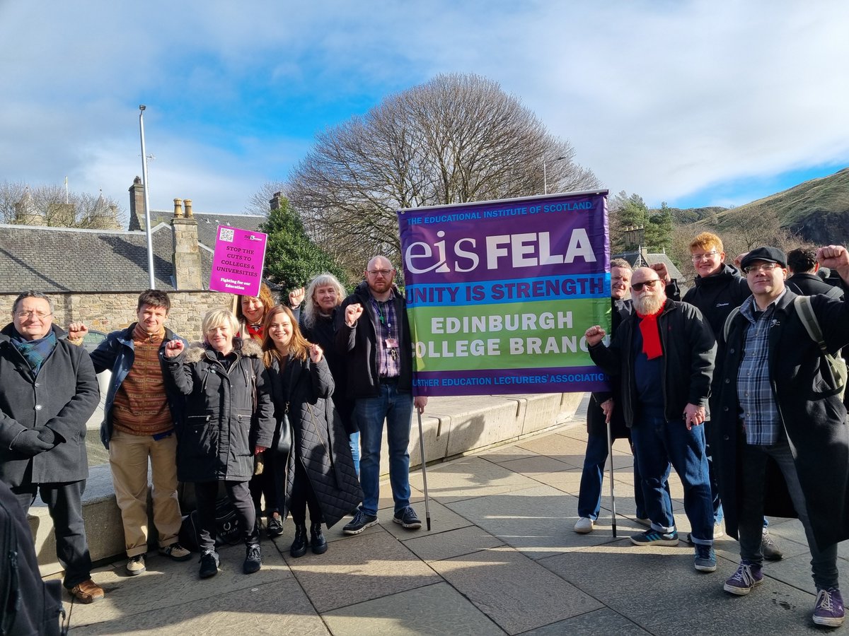 FELA Lecturers joined <a href="/NUSScotland/">NUS Scotland</a> today outside the Scottish Parliament in solidarity with students who are fighting against cuts to education in Scotland. 

No ifs...no buts...no education cuts! <a href="/edincol_eisfela/">EdinCol EIS-FELA</a> #fightingforfe